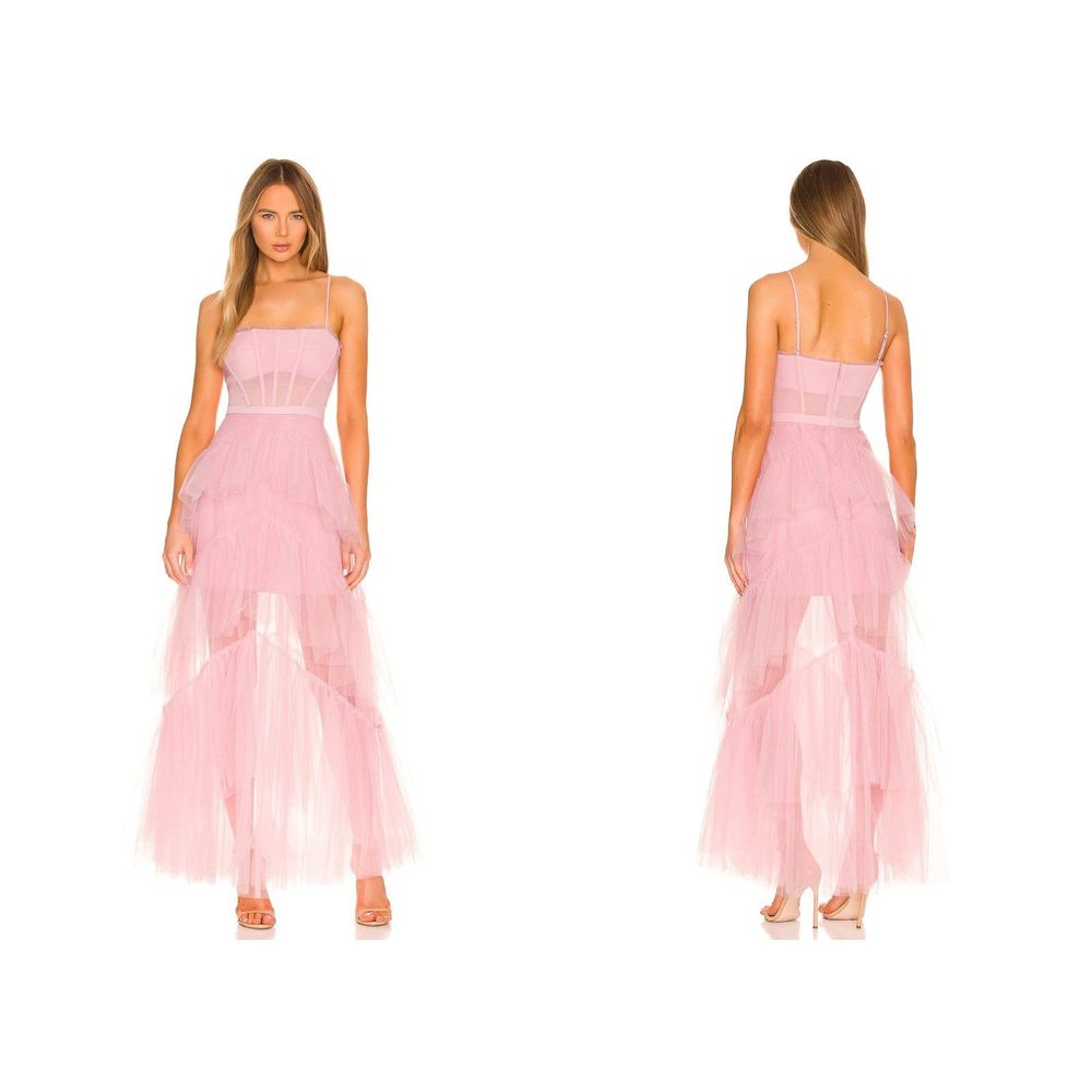 BCBGMAXAZRIA Oly Womens Ruffled Corset Evening Gown Pink Size 6 NWT Small Flaw